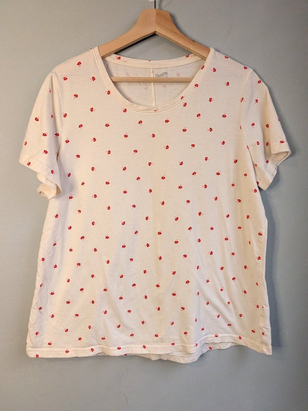 Duluth Trading Co Cream Mushroom Print Short Sleeve T-Shirt Top Women's Sz XL